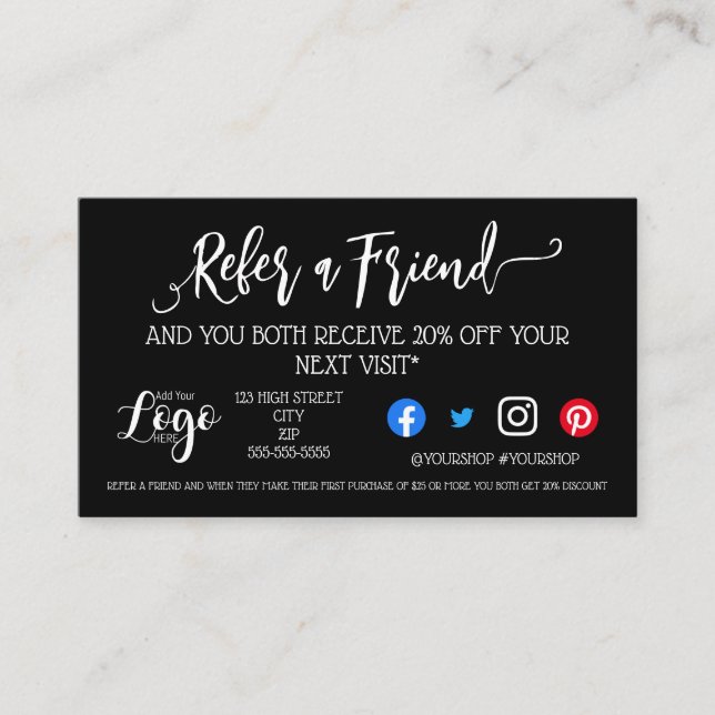 Business refer a friend marketing discount sales referral card (Front)