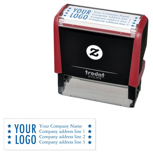 Business Return Address Stamp with Logo & Stars (In Situ)