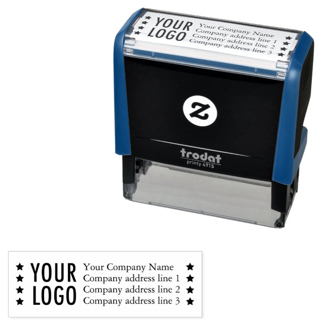 Business Return Address Stamp with Logo & Stars (In Situ)
