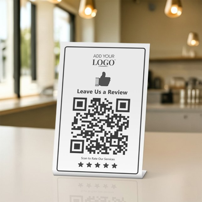 Business Review Qr Code Modern Minimalist White Pedestal Sign (Creator Uploaded)