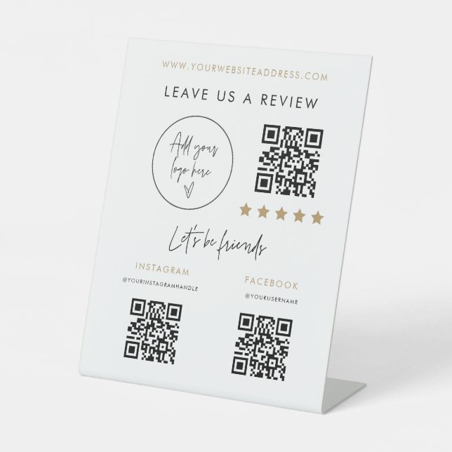 Business Review QR Code Socials Pedestal Scan Sign (Front)