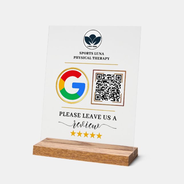 Business Review Sign - Custom QR Code with Logo (Angle)