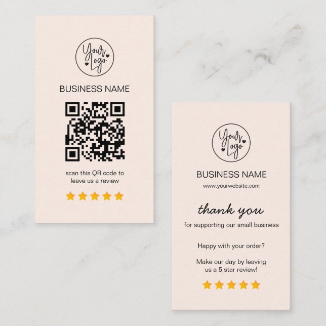 Business Reviews QR Code 5 Star Review Pink Card (Front/Back)