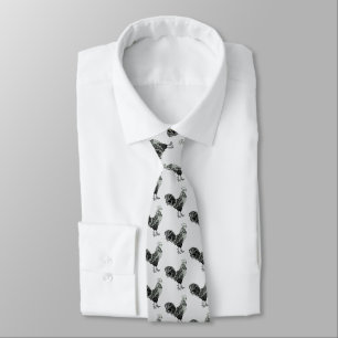 Business Rooster Line Art Black & White Tie
