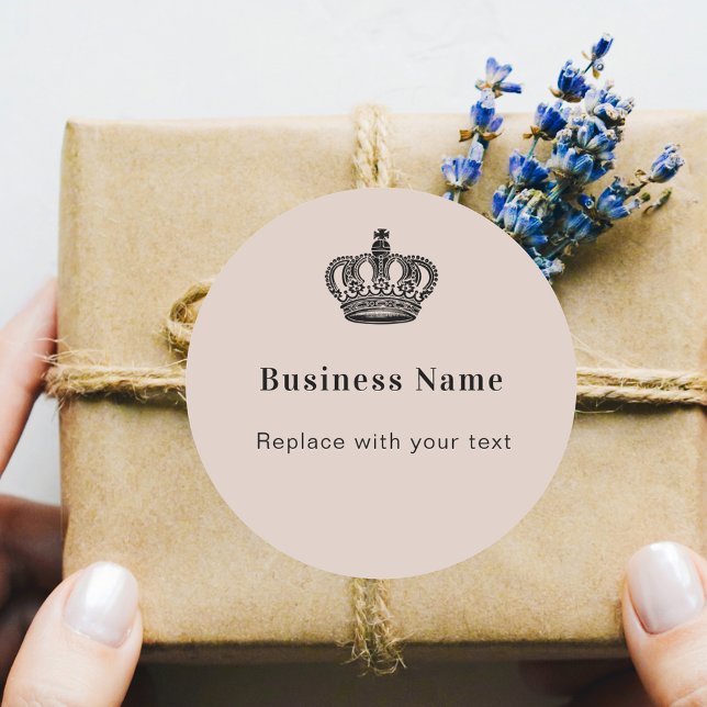 Business royal crown beige classic round sticker (Creator Uploaded)