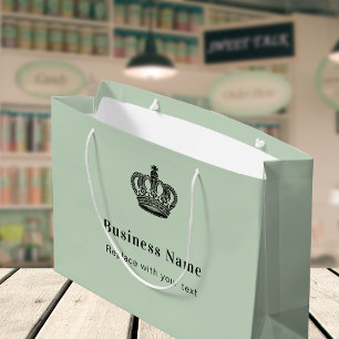 Business royal crown sage green paper shopping bag