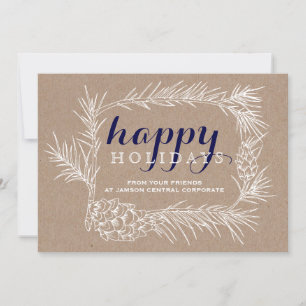 Business Rustic fir branch & cone frame Christmas Holiday Card