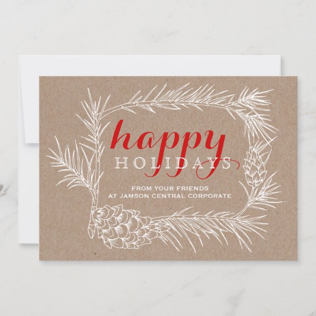 Business Rustic fir branch & cone frame Christmas Holiday Card (Front)