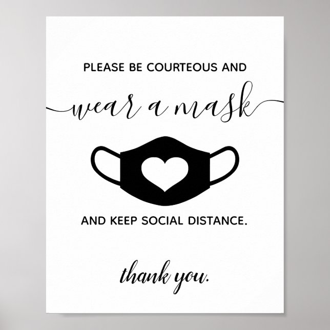 Business Safety Wear a Face Mask Modern Script Poster (Front)