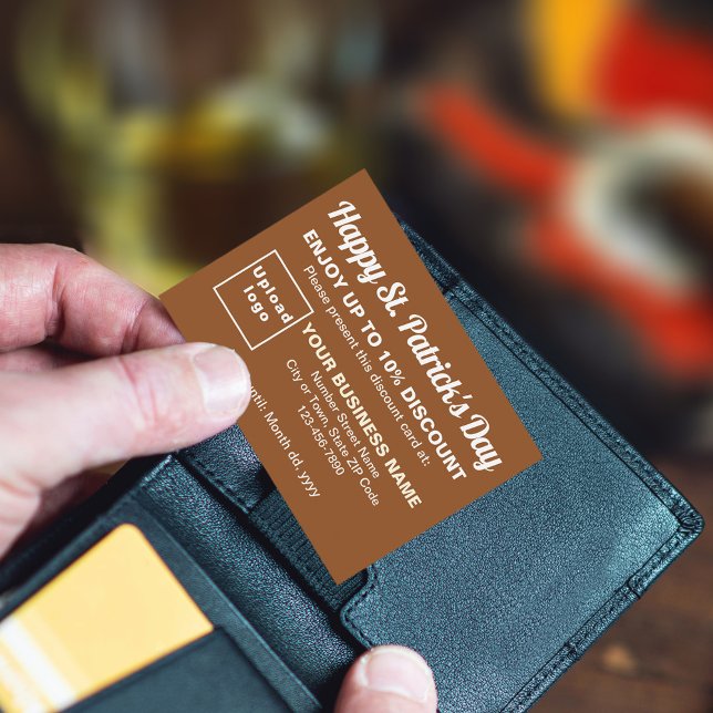 Business Saint Patrick Brown Discount Card (Attract more customers this Saint Patrick's Day. Business Saint Patrick brown discount card.)