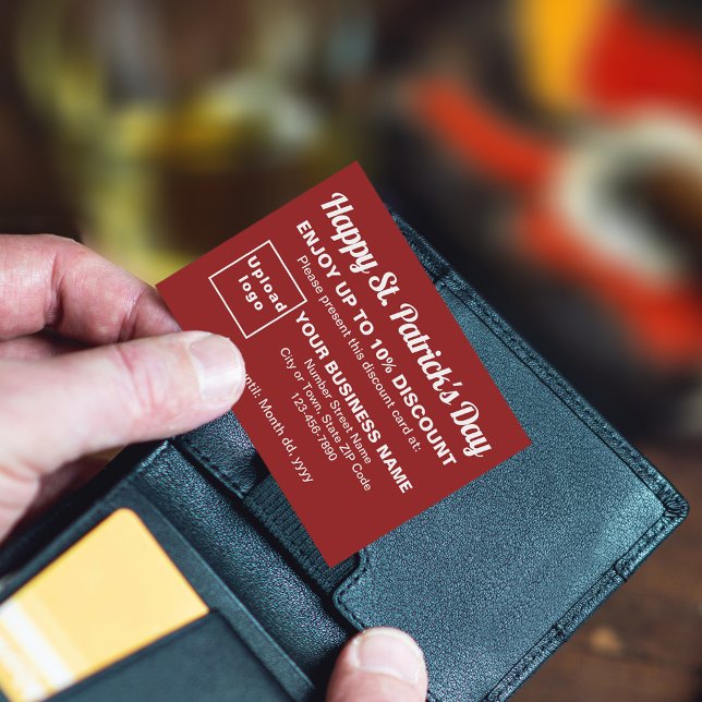 Business Saint Patrick Red Discount Card (Attract more customers this Saint Patrick's Day. Business Saint Patrick red discount card.)