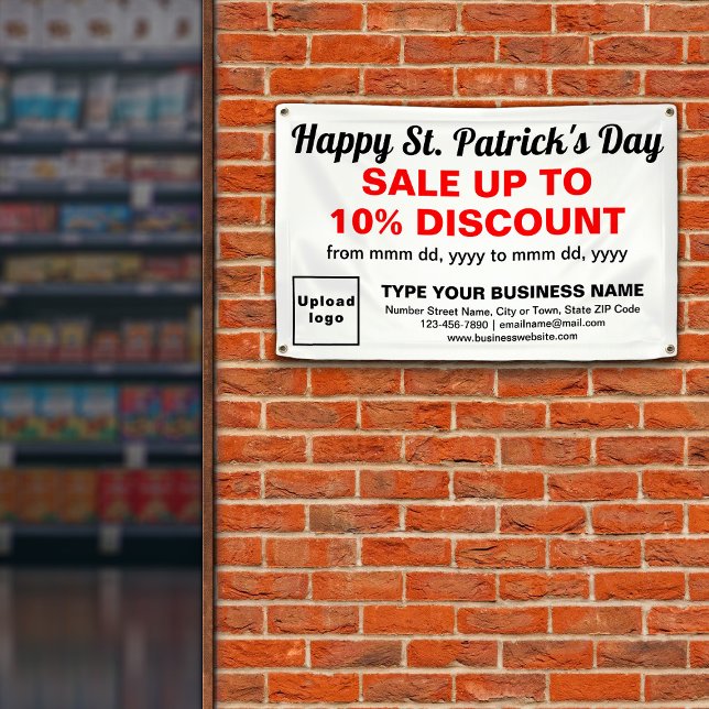Business Saint Patrick Sale on White Rectangle Banner (Attract more customers. Business Saint Patrick sale on white rectangle banner.)