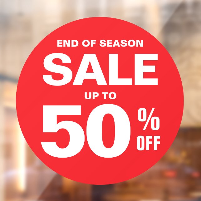 Business Sale 50% Shop Sign Red Round Window Decal (Sheet 2)