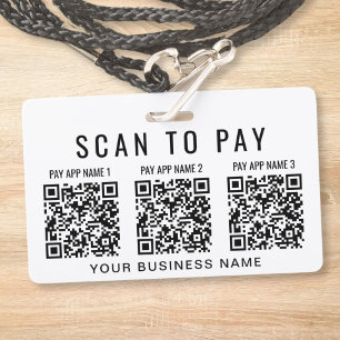Business Scan to Pay 3 QR Codes ID Badge