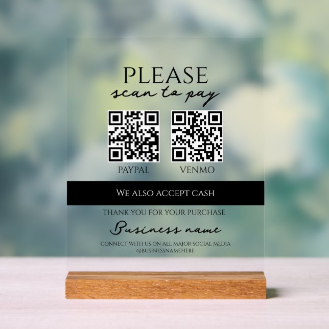 Business Scan to Pay Personalised QR Code Acrylic Sign (Neutral)