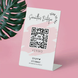 Business Scan To Pay QR Code Feminine Pink  Pedest Pedestal Sign