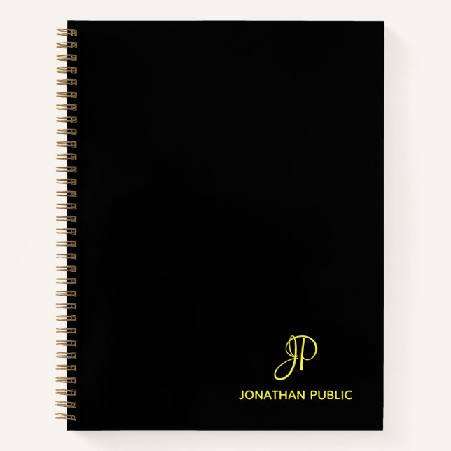 Business Script Gold Monogram Initial Professional Notebook (Front)