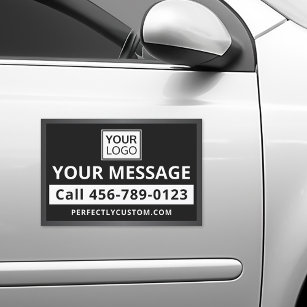 Business service add logo black white grey border car magnet