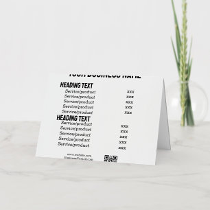 Business services products price list menu card