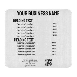 Business services products price list menu card cutting board