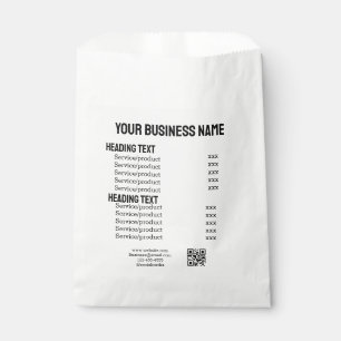 Business services products price list menu card favour bag