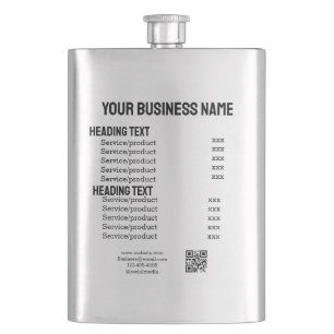 Business services products price list menu card hip flask