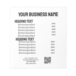 Business services products price list menu card  notepad