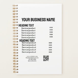 Business services products price list menu card planner