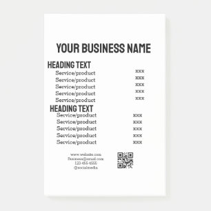 Business services products price list menu card  post-it notes