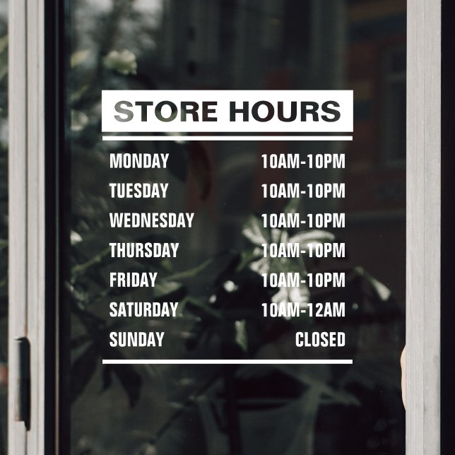 Business Shop Store Hours of Operation (Business Store Shop Hours of Operation Window Cling)