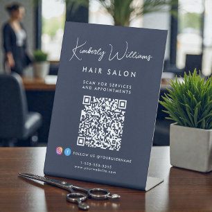 Business Signature Script Monogram QR Code Pedestal Sign