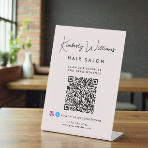 Business Signature Script Monogram QR Code Pink Pedestal Sign