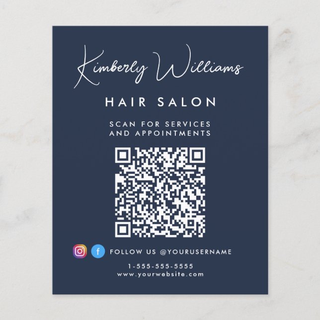 Business Signature Script QR Code Promotional Blue Flyer (Front)