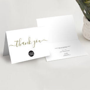 Business Simple Elegant Gold custom logo Thank You Card