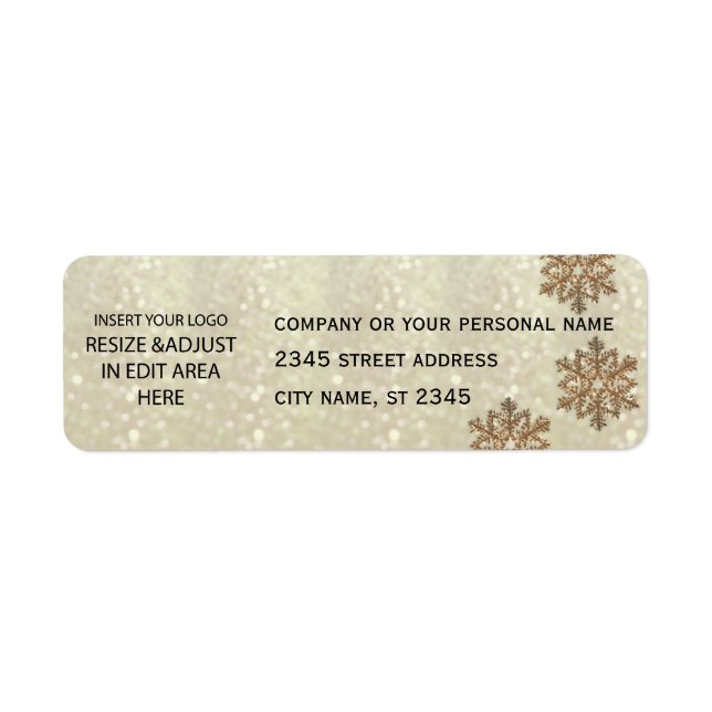 Business simple / insert logo glittery snowflake return address label (Front)