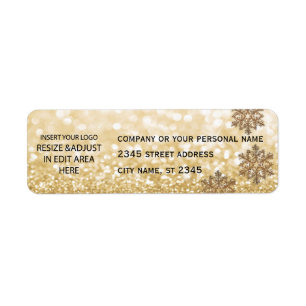 Business simple/ insert logo glittery snowflake return address label