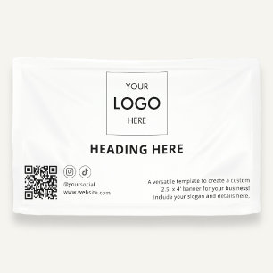 Business Social Media QR Code Advertising White Banner