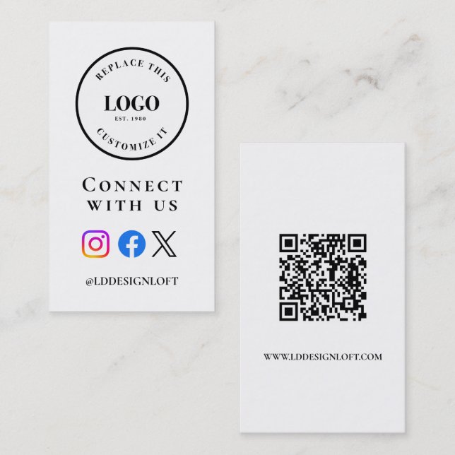 Business Social Media QR code website Custom logo Card (Front/Back)