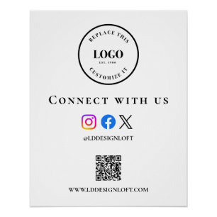 Business Social Media QR code website Custom logo Poster