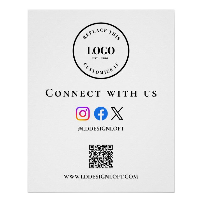 Business Social Media QR code website Custom logo Poster (Front)
