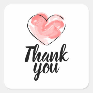 Business stickers, thank you with red heart square sticker