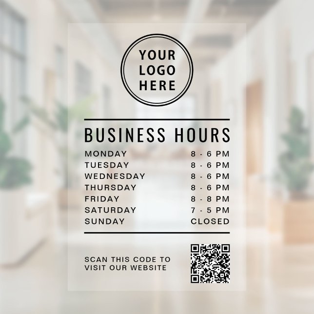 Business Store Hours QR Code Business Logo (Business Store Hours QR Code Business Logo Window Cling)
