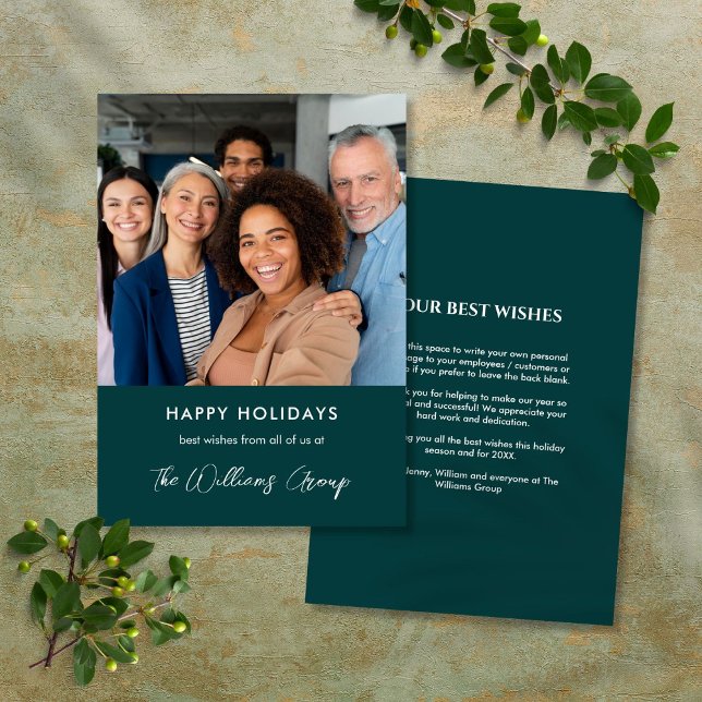 Business Stylish Merry Christmas Green Team Photo Holiday Card (Business Stylish Merry Christmas Green Team Photo Holiday Card)