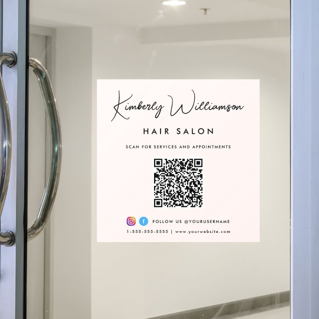 Business Stylish Signature Script QR Code Pink (Business Stylish Signature Script QR Code Pink Window Cling)