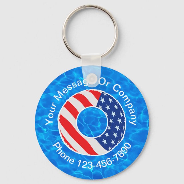 Business Swimming Pool Theme Message Keychains (Front)