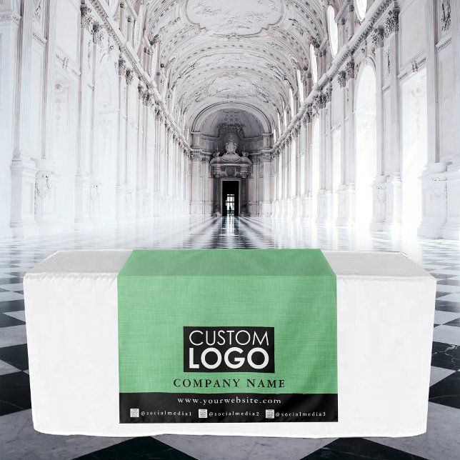 Business Table Runner Banner Linen Logo Green Tapestry (Business Table Runner Banner Linen Logo Green Tapestry)