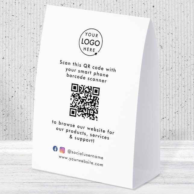 Business Table Tent | QR Display Tabletop Sign (This versatile sign can easily be updated with your company logo, QR code, social media & website!)