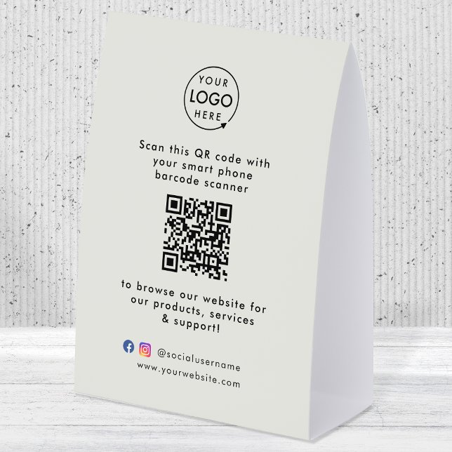 Business Table Tent | QR Display Tabletop Sign (This versatile sign can easily be updated with your company logo, QR code, social media & website!)