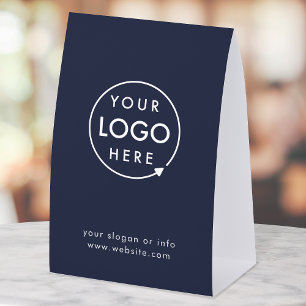 Business Tabletop Sign Navy Logo Pedestal Sign