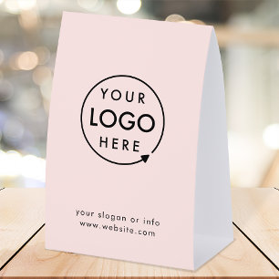 Business Tabletop Sign Pink Logo Pedestal Sign